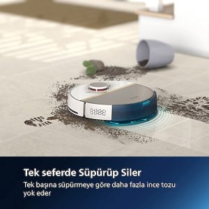 Philips HomeRun 7000 Serisi Aqua XU7100/02 Çöp İstasyonlu Beyaz Gold Akıllı Robot Süpürge