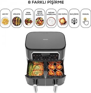 Karaca Air Pro Cook Duo Köz XXXL Space Gray 8 lt Yağsız Fritöz