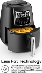 Karaca Air Pro Cook XL 2in1 Airfryer 4 lt Konuşan Yağsız Black Chrome Fritöz