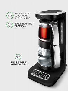 Karaca Çaysever Robotea Pro 4in1 2500 W Black Chrome Konuşan Cam Çay Makinesi