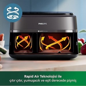 Philips Airfryer 3000 Serisi NA350/00 Çift Hazneli 9 lt Yağsız Fritöz